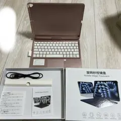 iPad キーボード　ケース　360度回転　ピンク