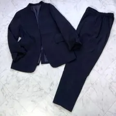 フロリア パンツスーツ セットアップ ネイビー 2L ノーカラー 入学式 卒業式