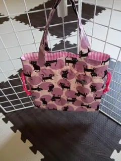 ハンドメイド 猫柄巾着トートバッグ