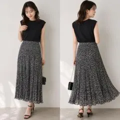 【LOWRYS FARM】花柄 プリーツロングスカート ウエストゴム Fサイズのサムネイル