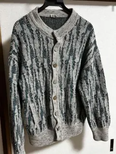 メンズ ニットカーディガン グレー ストライプ