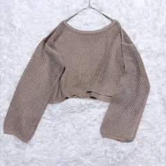 美品　メッシュニット クロップド丈 ショート丈 透かし編み ラメ モカ