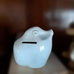 鳥型　猪　貯金箱 陶器製 淡い青色