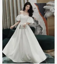 オフショルダードレス ウェディング ホワイト 2way 二次会 前撮り