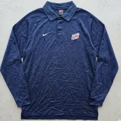 ナイキ チーム 長袖ポロシャツ XL 紺 カレッジロゴ 刺繍 DRI-FIT