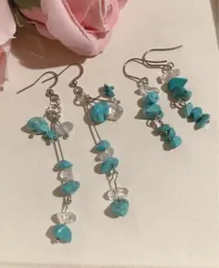 【SALE】ピアス　ロングピアス　天然石　さざれ石　金属アレルギー対応