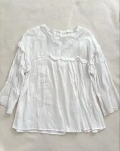 noble coton ブラウス フリル ホワイト コットン ガーゼ