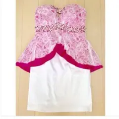 an白レースピンクペプラムベアワンピドレスビジューパール花フラワー