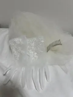 ウェディンググローブ　ベール　 ホワイト レース刺繍