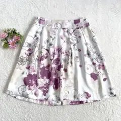 美品★ 【オースチンリード】 膝丈 フレアスカート (L) 総柄 花柄のサムネイル