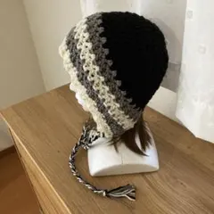 ハンドメイド◆モノトーン◆バラクラバ・ボンネット・ビーニー・ニット帽
