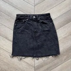 ZARA TRF デニムミニスカート ブラック タイト M相当 フリンジヘム