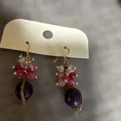 再販 天然石アクアマリン アイオライト 淡水真珠ピアス No.B206 