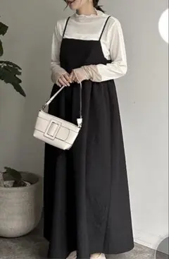 エンボス花柄フレアジャンパースカート　キャミワンピース