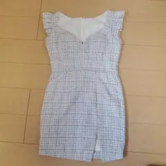 ジュエルズ　Jewels ホワイトブルーツイードノースリーブワンピース