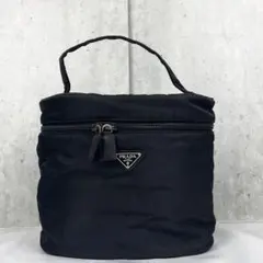 A4可 美品 PRADA ナイロン バニティバッグ 三角プレート ブラック