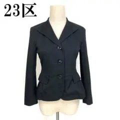 23区 テーラードジャケット 綿 ペプラム 裏地無 黒 34 B9610