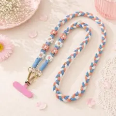 ⭐️新品⭐️ スマホ ショルダー ストラップ ブルー オレンジ カラフル 編み紐