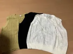 ユニクロ ３色セット 白黒黄 透かし編みノースリーブニットベスト