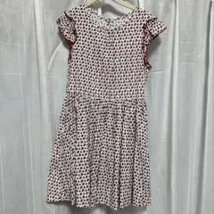 プチバトー花柄フリル袖ワンピース 116cm (ウエスト赤リボン付き)