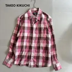 【タケオキクチ】長袖チェックシャツ　レギュラーカラー　麻混　カジュアル（2）