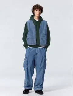 GU ジーユー　デニムスーパーワイドカーゴパンツ　ワイド　カーゴ　デニム