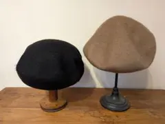 ウール製 ブラック モカ ベレー帽 2点セット バラ売り可