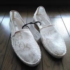 未使用 ZARA レーススリッポン ベージュ エスパドリーユ 人気