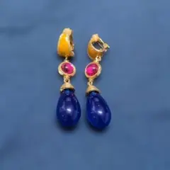 青色ドロップ型イヤリング 大きめ