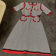 赤xネイビー大人ワンピース♡パールボタン