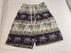 象柄 サルエルパンツ パープル ホワイト エスニック