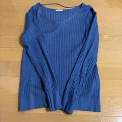 GU 青 リブ編み 長袖ニット