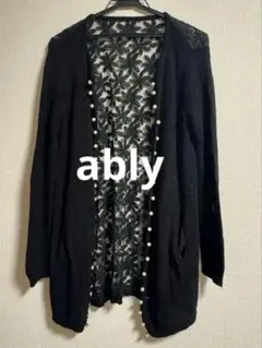 韓国ブランド ably レース切替 パール カーディガン ブラック