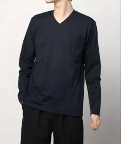 最終特価　『美品日本製SHIPS 』ネイビー Vネック長袖カットソー　M