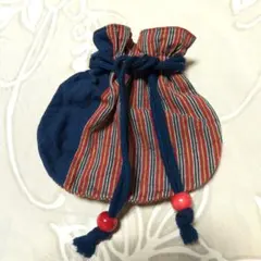 最終値下げ！ハンドメイド ★巾着袋 赤と青の縦縞ストライプ