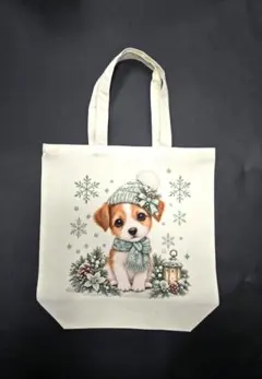 ジャックラッセルテリア　犬　冬　雪の結晶　プリントトートバッグ　Mサイズ