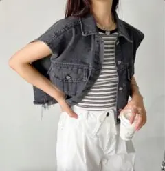 グランジショート丈デニムベストFREEサイズ