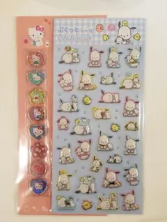 おすそわけ　おはじきふうシール(キティ)ぷくっとシール(ポチャッコ)　サンリオ