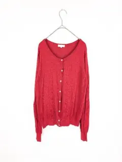 【earth】カーディガン　レッド系　Ｌ　長袖　レーヨン　綿　レディース