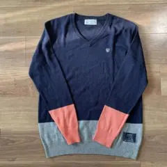 Vネック カラー切り替え 薄手セーター