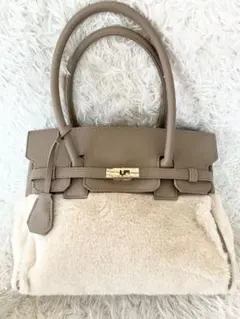 【美品】 しまむら Chico ファーハンドバッグ ベージュ ゴールド金具