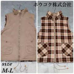 ホウコク株式会社 (M-L) チェック柄 リバーシブル ベスト ルームウェア