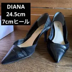 DIANA 24.5クロコ型押しレザー×スエードレザー ポインテッドトゥパンプス