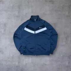 00s ナイキ トラックジャケット M 青 刺繍ロゴ スウッシュ Y2K 好配色