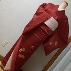 正絹袷着物　赤茶エンジ色 刺繍入り 訪問着 未使用、しつけ糸付き　美品
