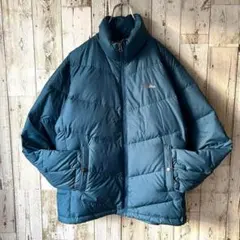 ファーストダウン ダウンジャケット 刺繍ロゴ くすみカラー 青ブルー メンズM