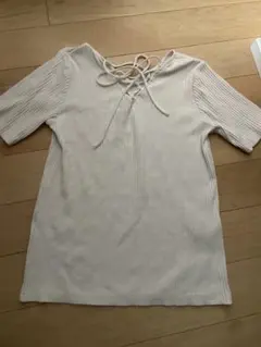 リボン付きホワイトTシャツ Lサイズ　レディース　半袖　服