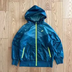 NIKE ナイロンジャケット L 青緑 蛍光ジップ 短丈 スポーツMIX Y2K