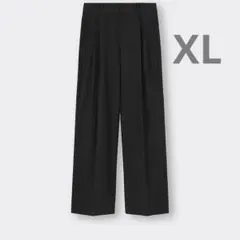 リネンブレンドタックワイドパンツ　ブラック　黒のサムネイル