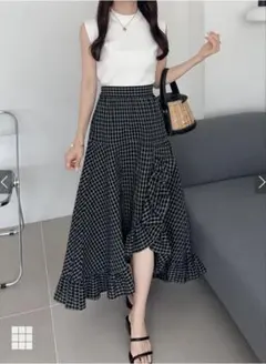 GRL⭐︎チェック柄ラッフルフリルロングスカート[on351]のサムネイル